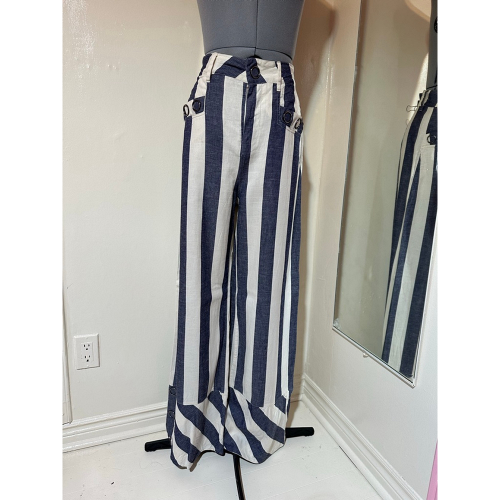Women's Cotton VIBER Wide Leg Striped Blue White Pants. Made in Brazil
